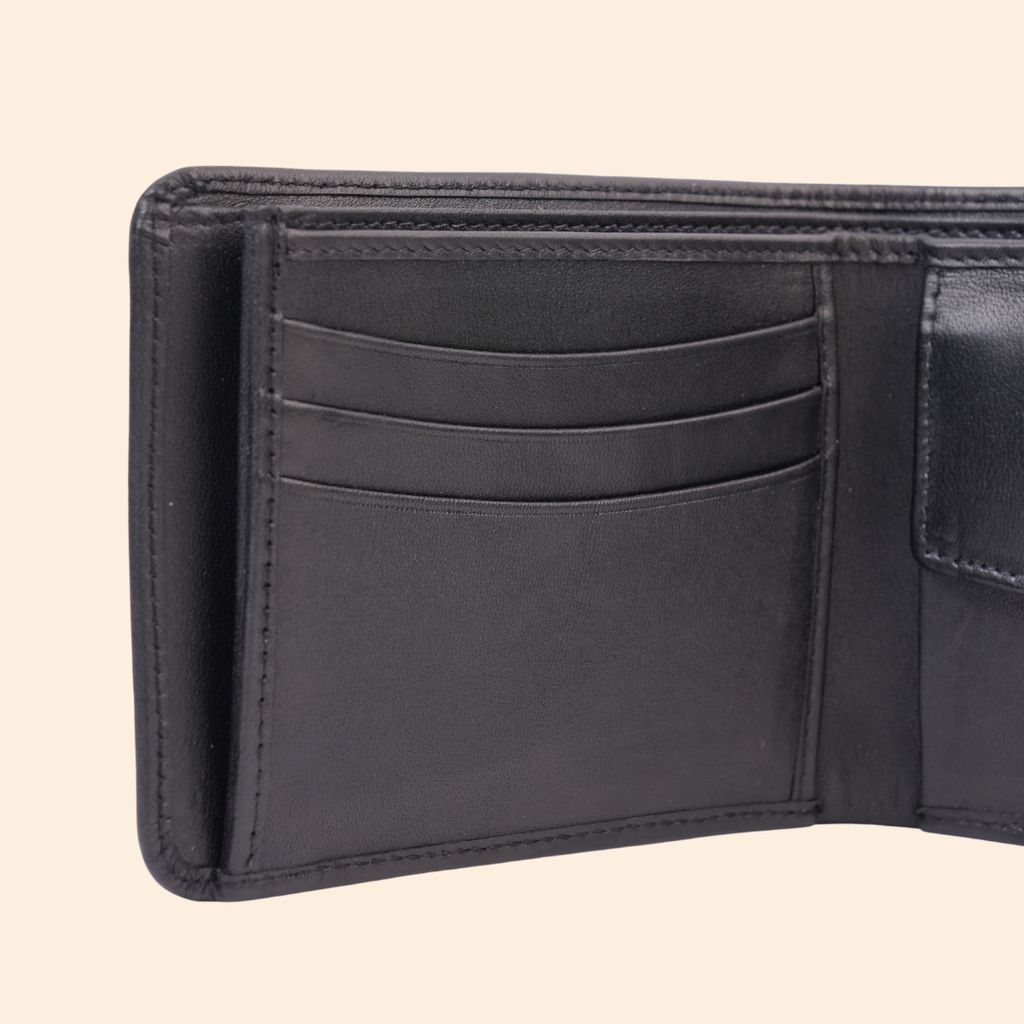 Premium Genuine Leather Bifold Wallet for Men | Black | Coin Pocket Wallet
