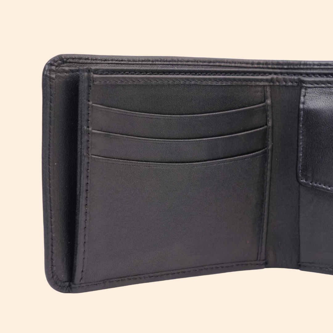 Premium Genuine Leather Bifold Wallet for Men | Black | Coin Pocket Wallet