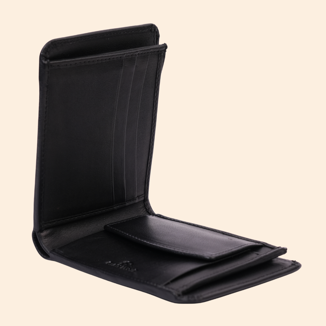 Premium Genuine Leather Bifold Wallet for Men | Black | Coin Pocket Wallet