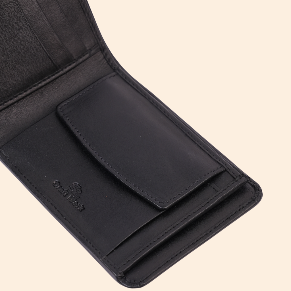 Premium Genuine Leather Bifold Wallet for Men | Black | Coin Pocket Wallet
