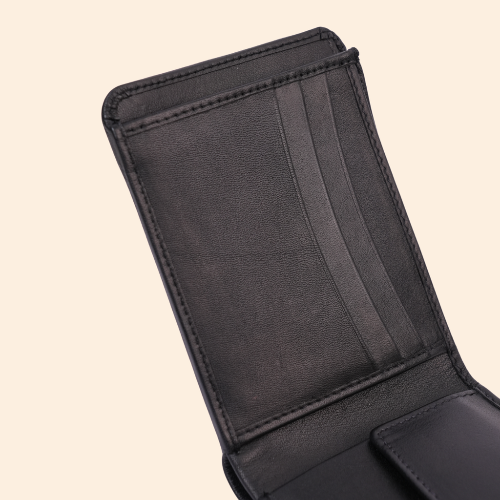 Premium Genuine Leather Bifold Wallet for Men | Black | Coin Pocket Wallet