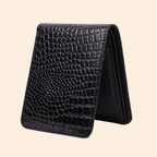 Premium Crocodile Pattern Genuine Leather Wallet for Men | RFID Protected | Black Vertical Wallet