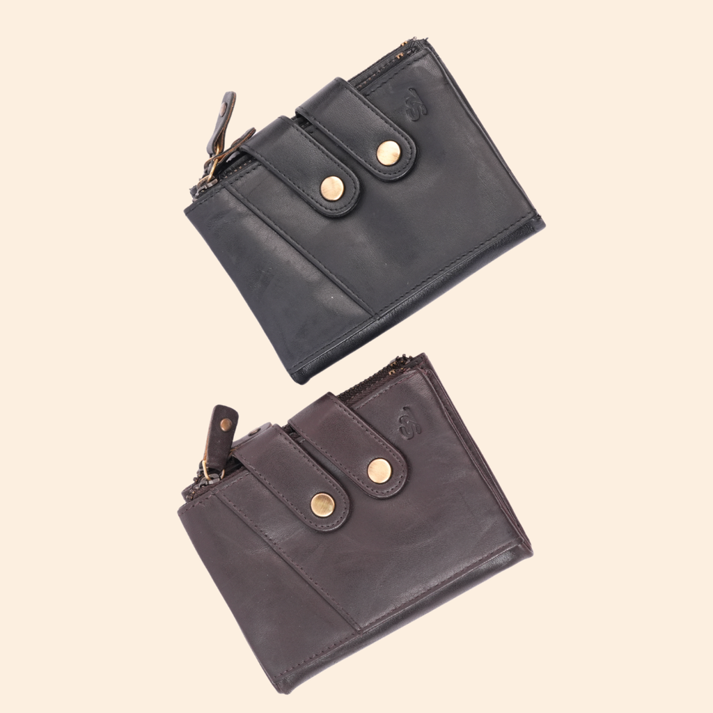 S2 Leather Black Zipper Wallet for Men