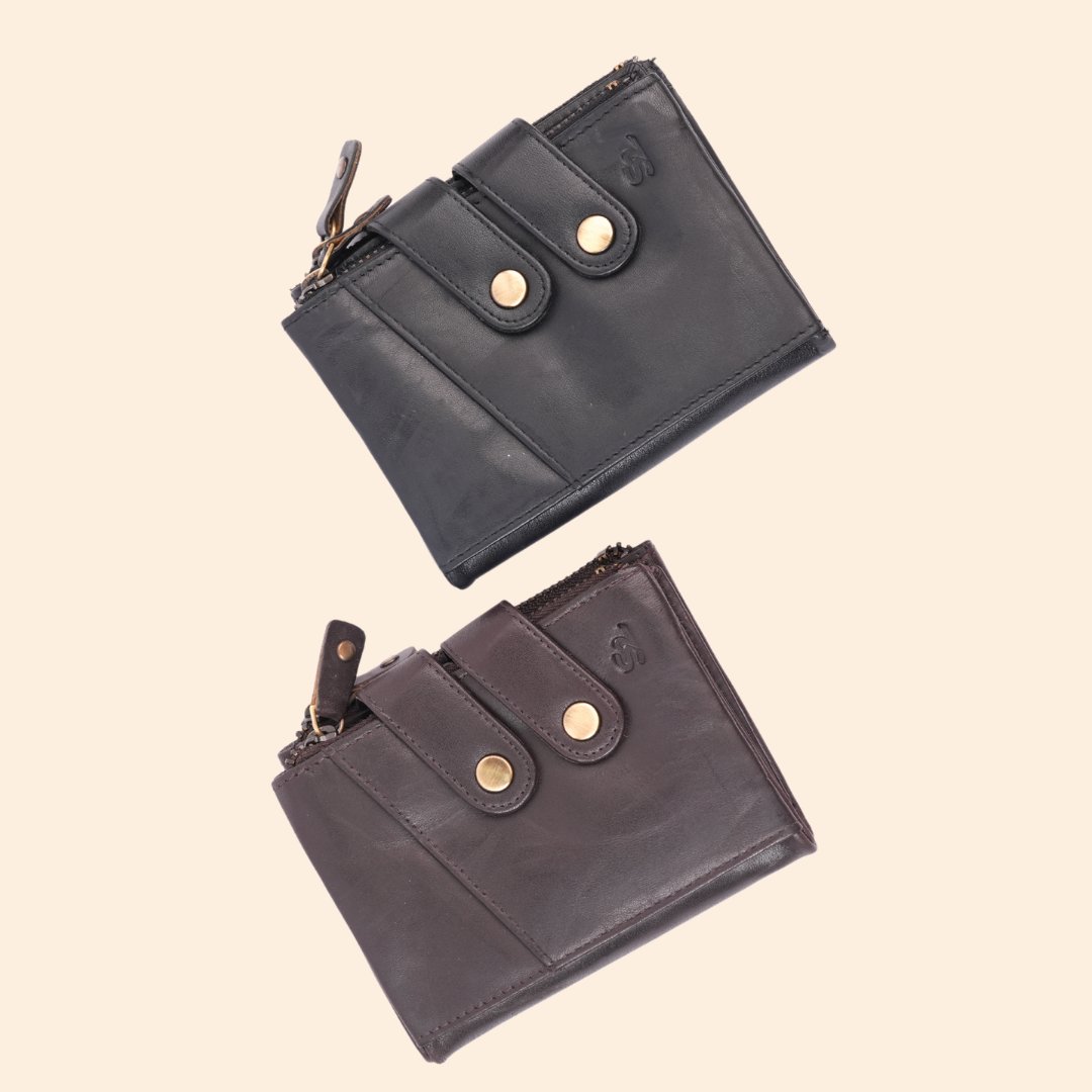 S2 Leather Black Zipper Wallet for Men