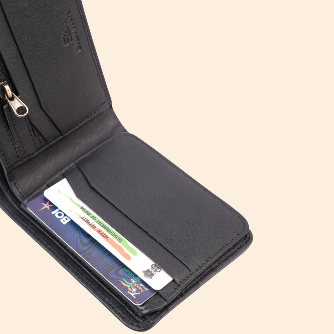 Black Leather Bifold Wallet for Men | Multi-Compartment Wallet