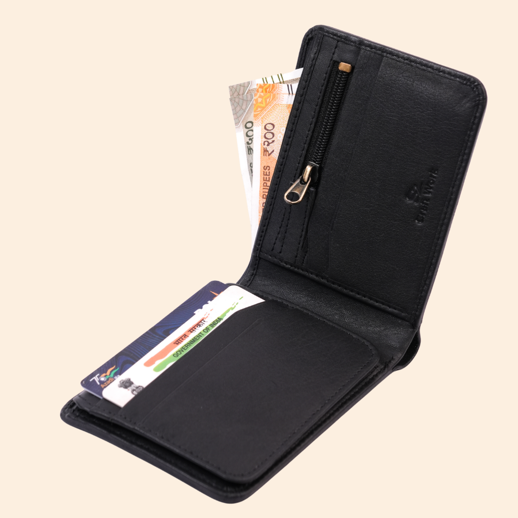Black Leather Bifold Wallet for Men | Multi-Compartment Wallet