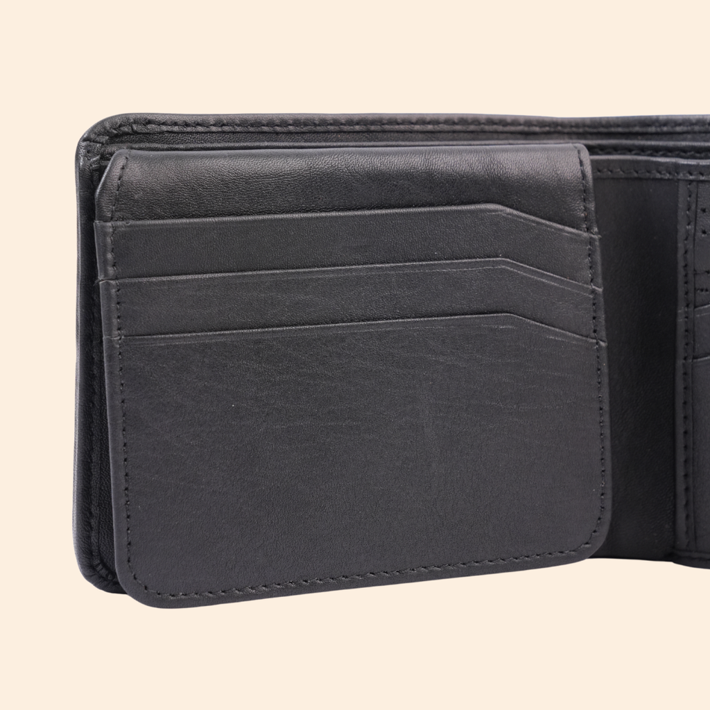 Black Leather Bifold Wallet for Men | Multi-Compartment Wallet