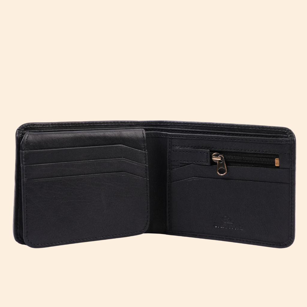 Black Leather Bifold Wallet for Men | Multi-Compartment Wallet