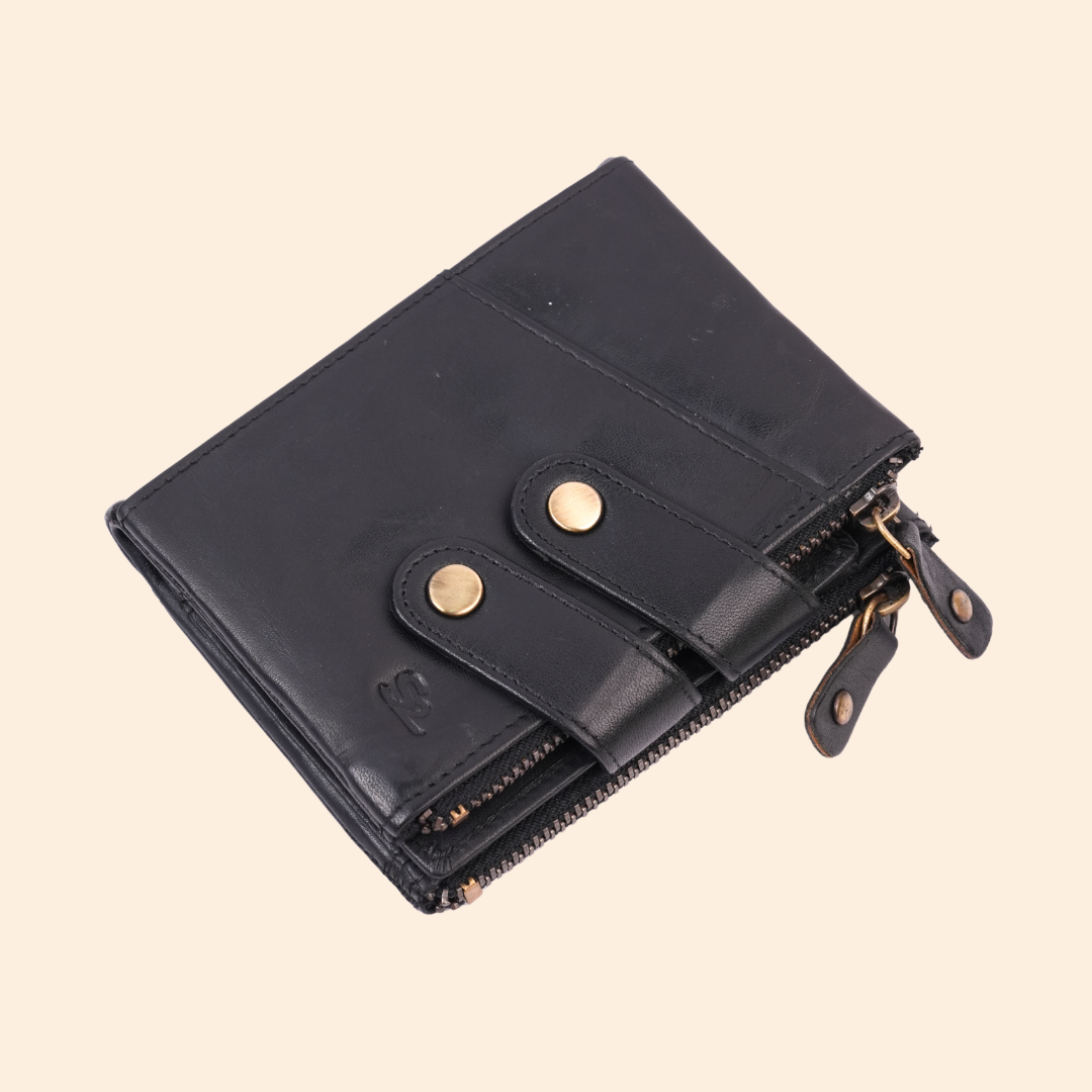 S2 Leather Black Zipper Wallet for Men