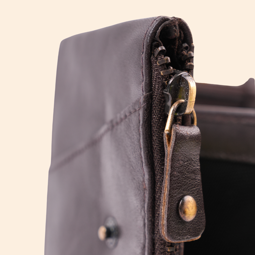 S2 Leather Brown Zipper Wallet for Men
