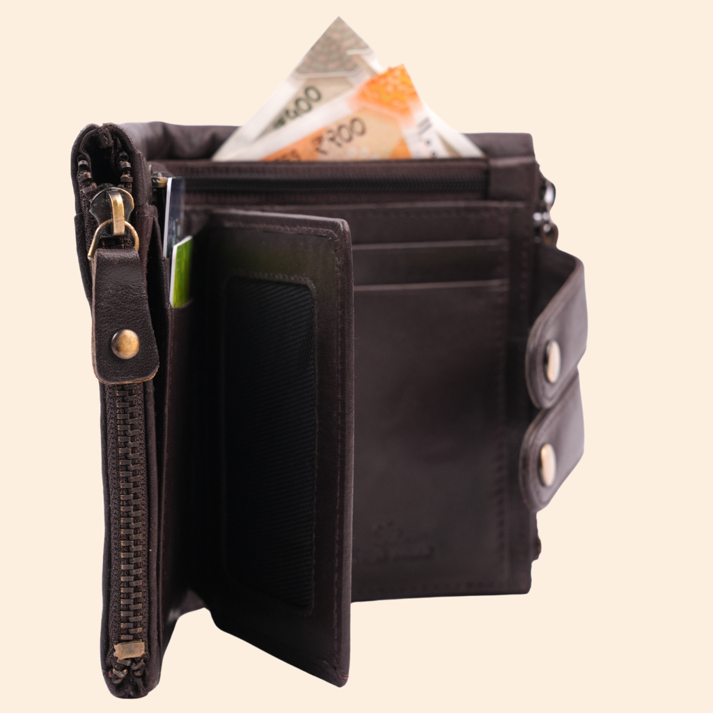 S2 Leather Brown Zipper Wallet for Men