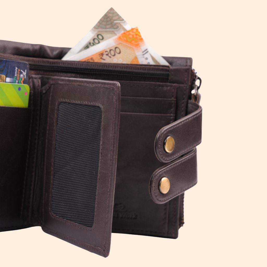 S2 Leather Brown Zipper Wallet for Men