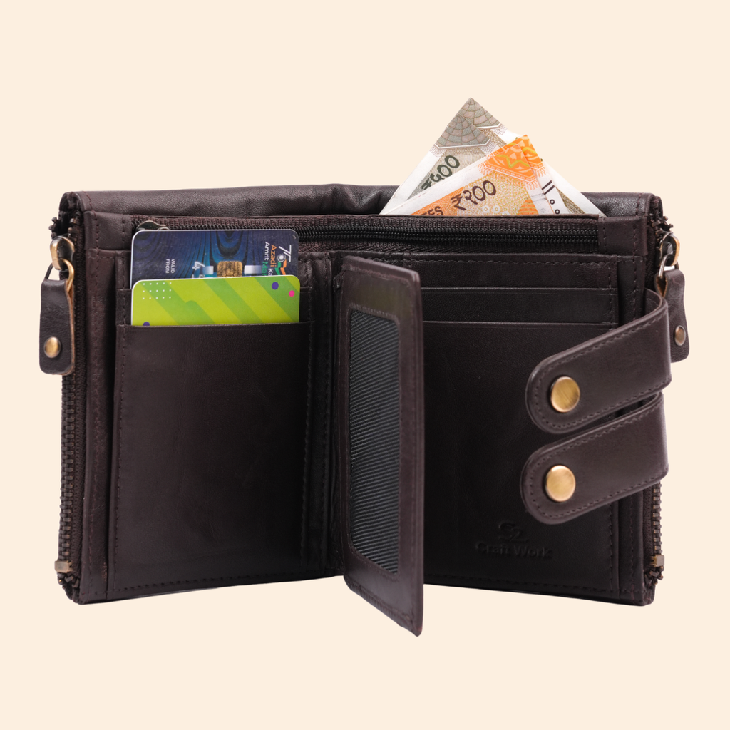 S2 Leather Brown Zipper Wallet for Men