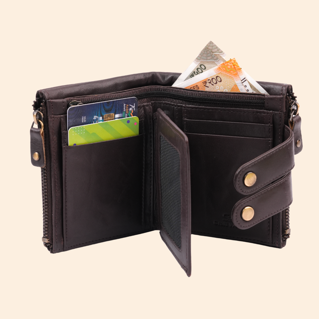 S2 Leather Brown Zipper Wallet for Men