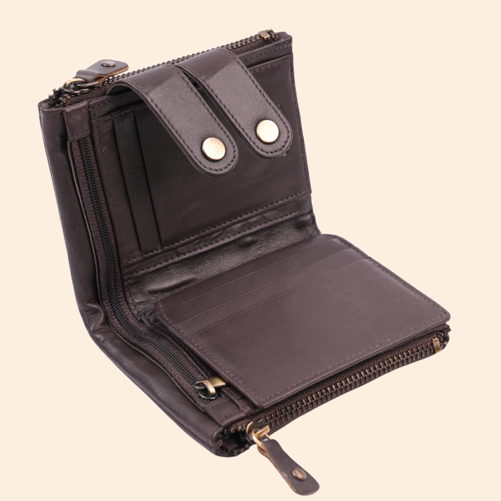 S2 Leather Brown Zipper Wallet for Men