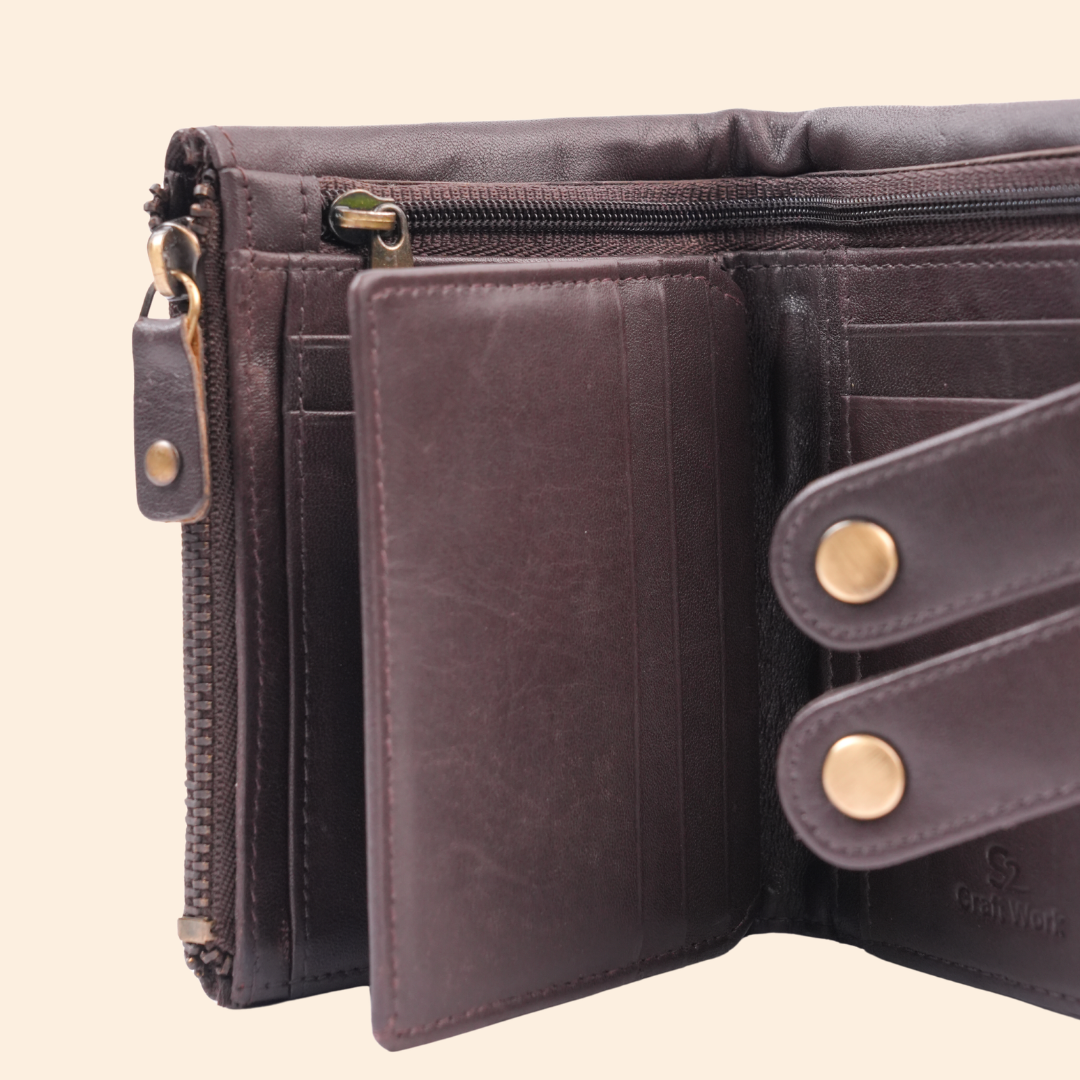 S2 Leather Brown Zipper Wallet for Men