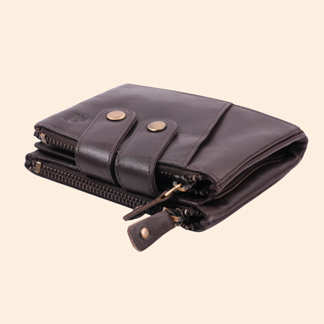 S2 Leather Brown Zipper Wallet for Men