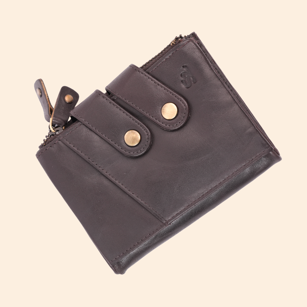 S2 Leather Brown Zipper Wallet for Men