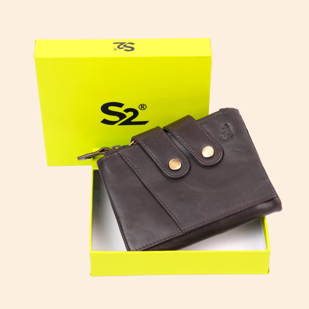 S2 Leather Brown Zipper Wallet for Men