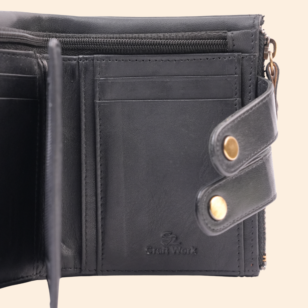 S2 Leather Black Zipper Wallet for Men