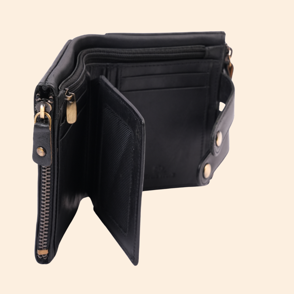 S2 Leather Black Zipper Wallet for Men