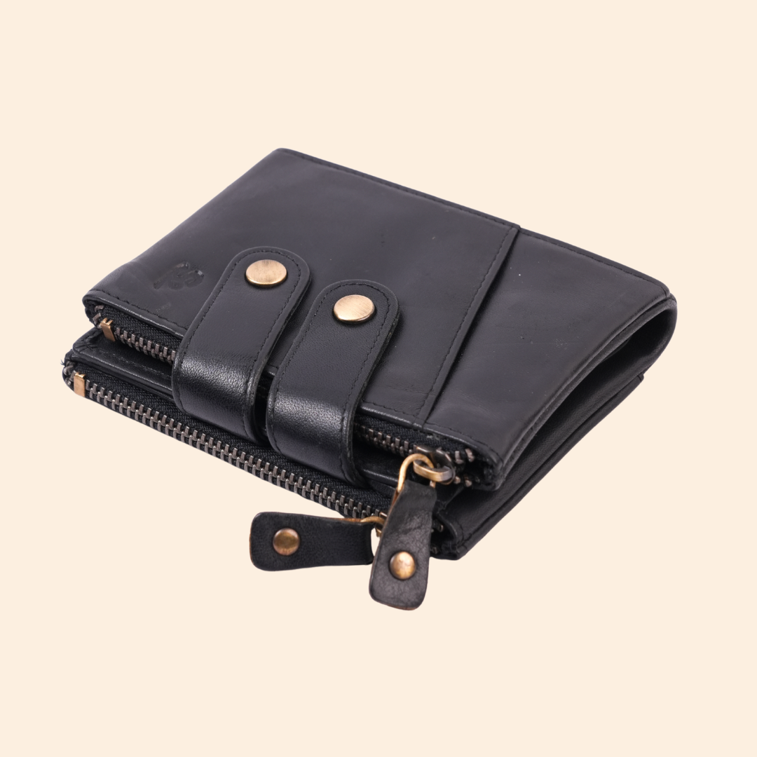 S2 Leather Black Zipper Wallet for Men
