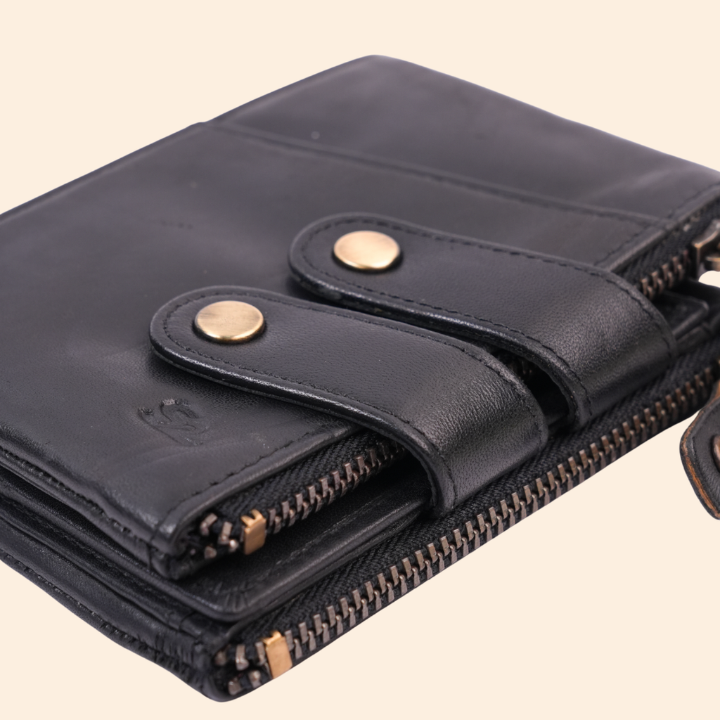 S2 Leather Black Zipper Wallet for Men