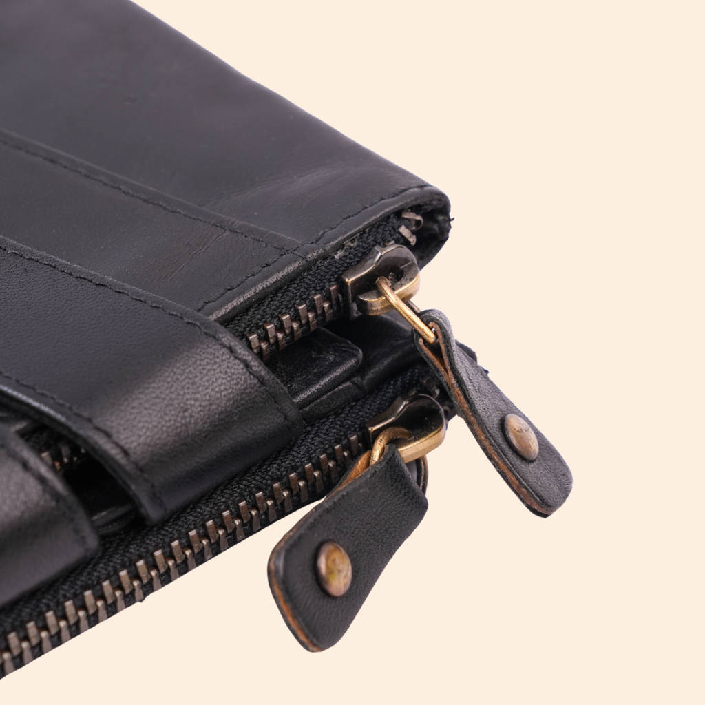 S2 Leather Black Zipper Wallet for Men