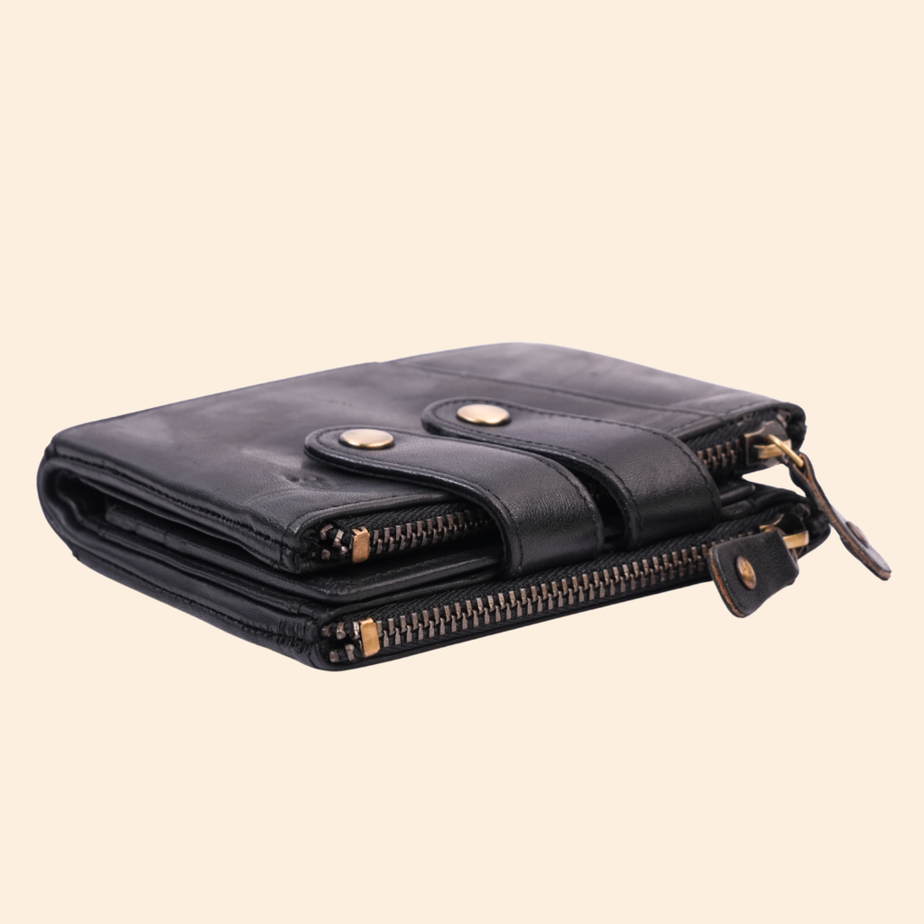 S2 Leather Black Zipper Wallet for Men