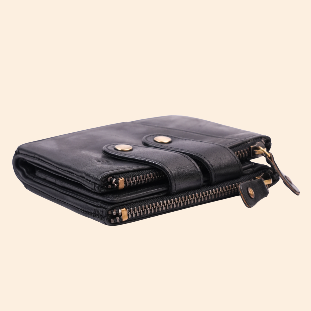 S2 Leather Black Zipper Wallet for Men