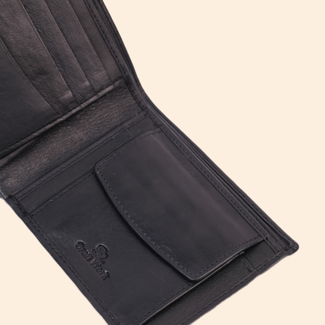 Black Genuine Leather Wallet | Slim Bifold Wallet for Men