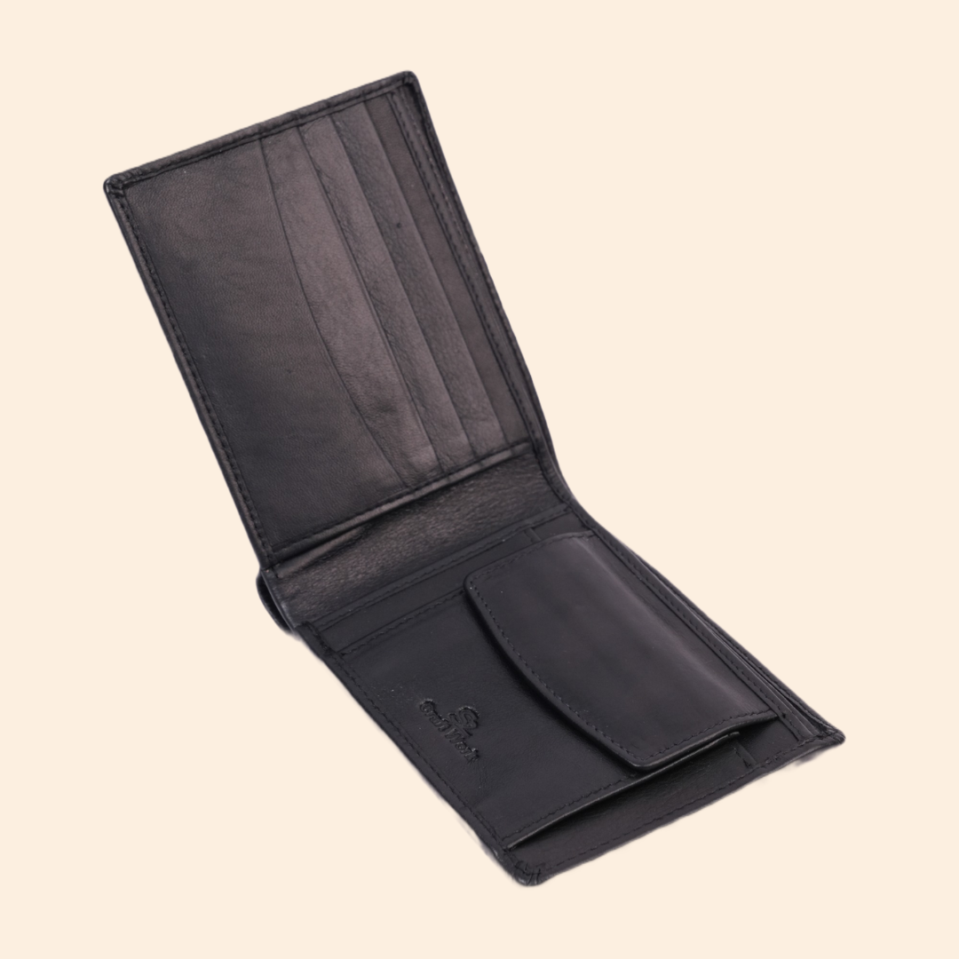 Black Genuine Leather Wallet | Slim Bifold Wallet for Men