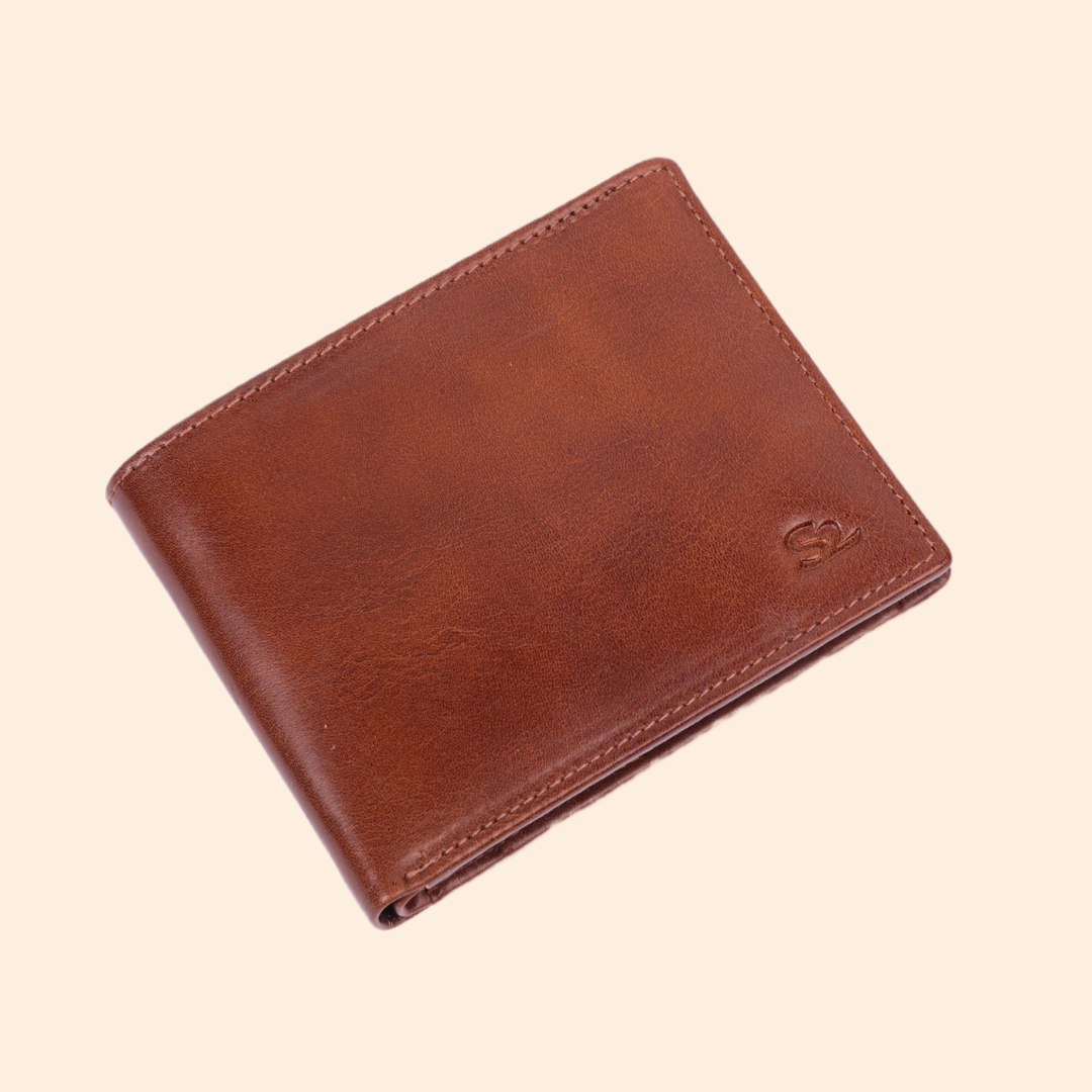 Premium Leather Wallet with Coin Pocket & ID Window for Men | Tan Brown