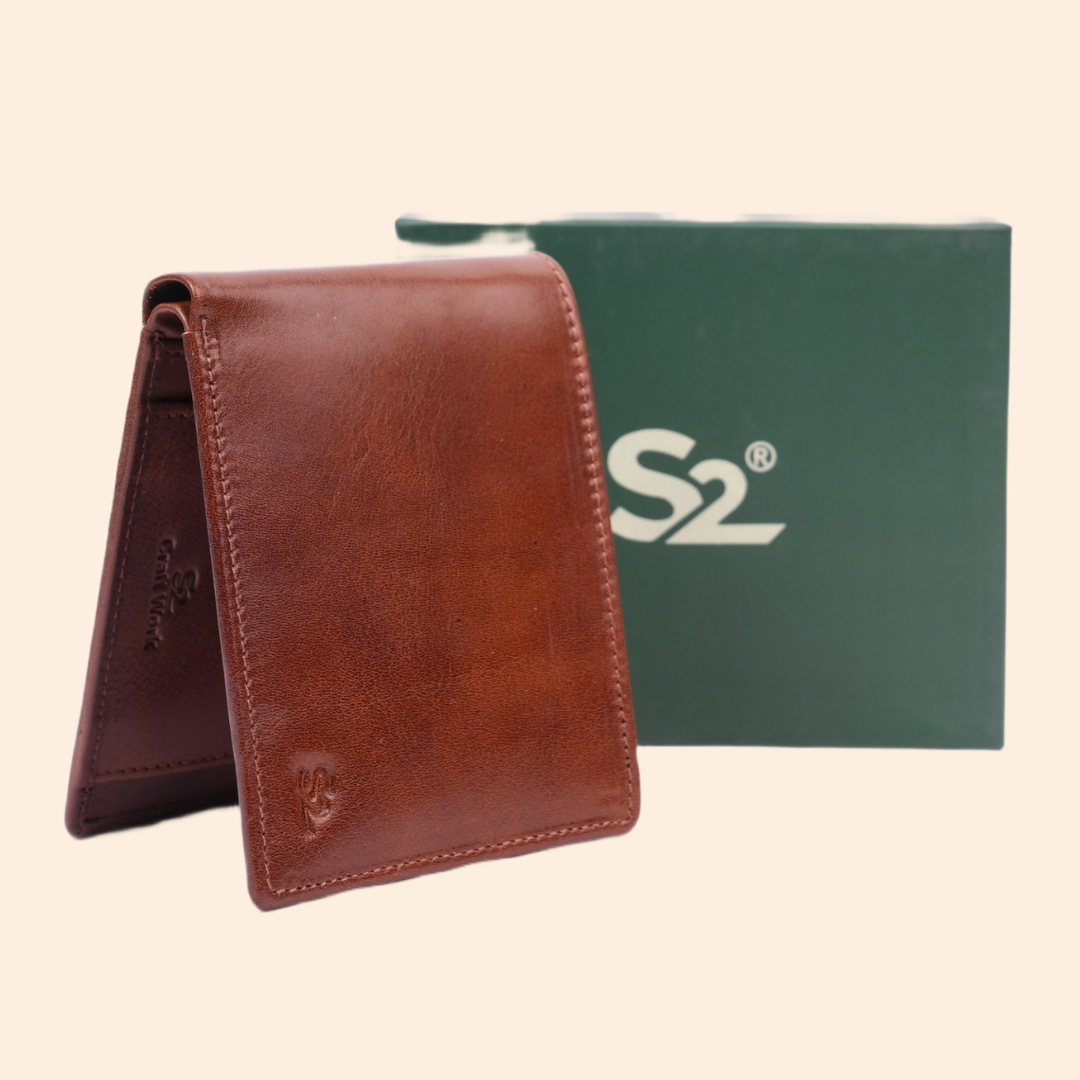 Premium Leather Wallet with Coin Pocket & ID Window for Men | Tan Brown
